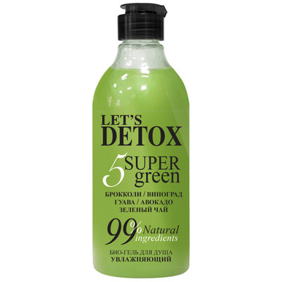 Гель-био Body Boom для душа Let's Detox 5 Super Green увлажняющий, 380мл