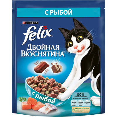 Корм сухой Felix Двойная вкуснятина с рыбой для кошек, 300г