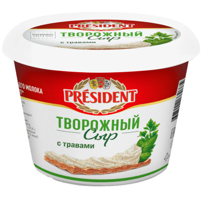 Сыр President творожный с травами 54%, 140г