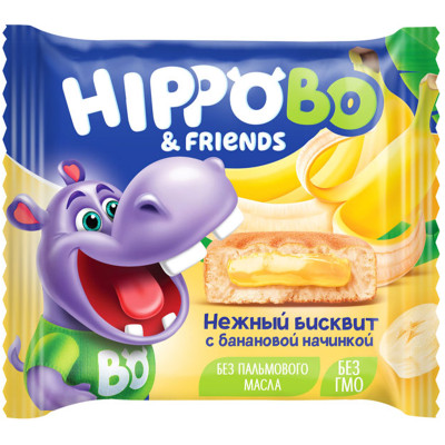 Пирожное Hippo Bo бисквитное с желейной банановой начинкой, 32г