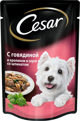 Корм Cesar говядина-кролик со шпинатом для взрослых собак, 100г