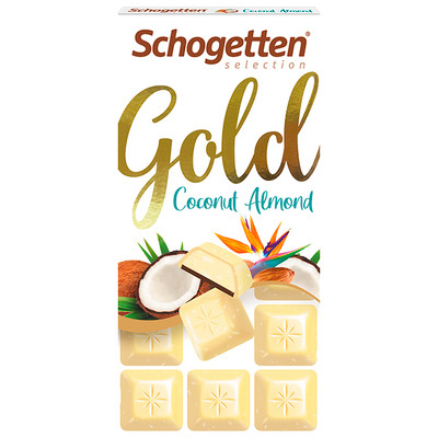 Шоколад белый Schogetten Gold кокосовая стружка-миндально-кокосовый крем-молочный шоколад, 100г