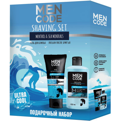 Набор подарочный Men Code Shaving Set Гель Like a Barber  и  Лосьон Ultra Cool, 300мл