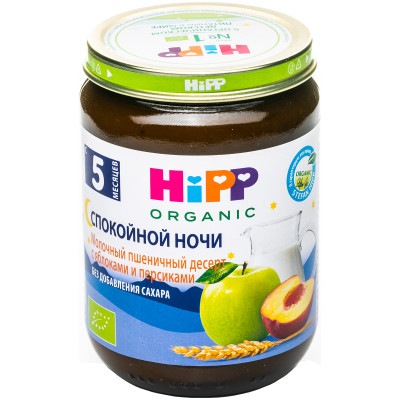 Десерт молочный HiPP Спокойной ночи манный с яблоками и персиками с 5 месяцев, 190г