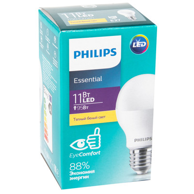 Лампа светодиодная Philips LED Essential E27 3000K 11W тёплый белый свет