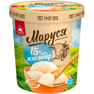 Мороженое пломбир Маруся ванильный 15%, 760мл
