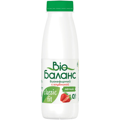 Коктейль Био баланс кефирный с клубникой обогащенный бифидобактериями 0.1%, 330мл