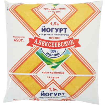 Йогурт Алексеевское Молоко Персик 1.5%, 450мл