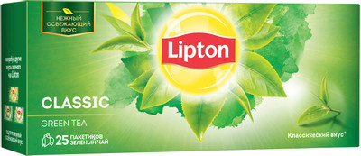 Чай Lipton Classic зелёный байховый в пакетиках, 25х1.7г