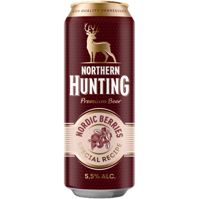 Пивной напиток Northern Hunting северные ягоды пастеризованный 5.5%, 430мл
