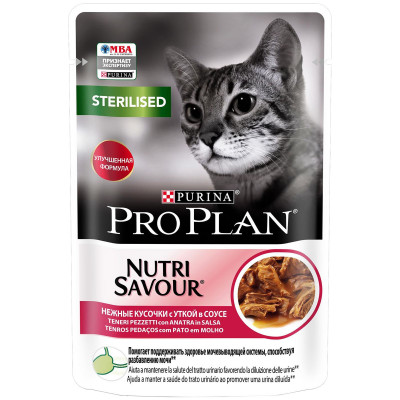 Корм Pro Plan Nutri Savour Sterilised с уткой в соусе для стерилизованных кошек, 85г