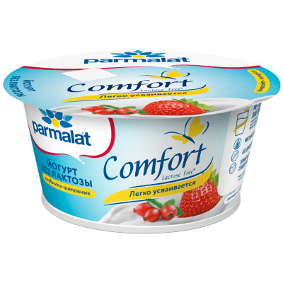 Йогурт Parmalat Comfort клубника-шиповник безлактозный 3%, 130г