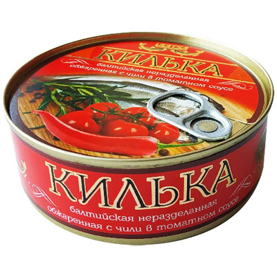 Килька Laatsa балтийская неразделанная обжаренная с чили в томатном соусе, 240г