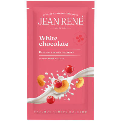 Шоколад Jean Rene белый с клюквой и кешью, 65г