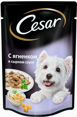 Корм Cesar с ягнёнком в сырном соусе для взрослых собак, 100г