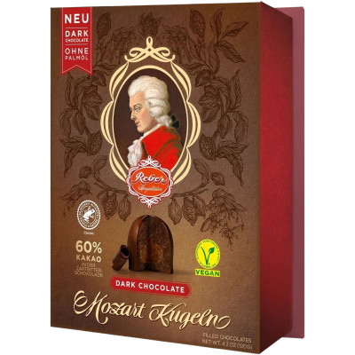 Конфеты Reber Mozart Kugeln из горького шоколада с начинкой из орехового пралине и марципана, 120г
