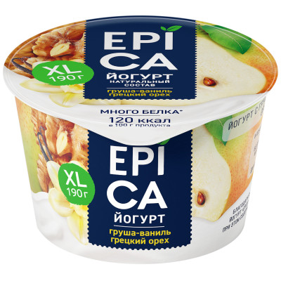 Йогурт Epica с грушей ванилью и грецким орехом 5.3%, 190г