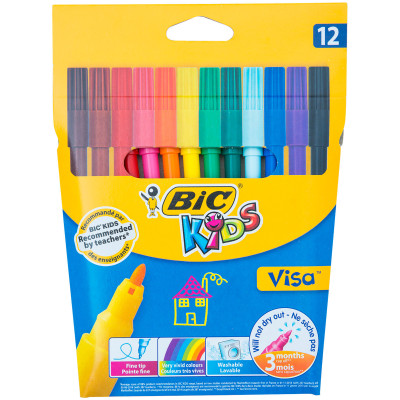 Фломастеры Bic Kids Visa 12 цветов
