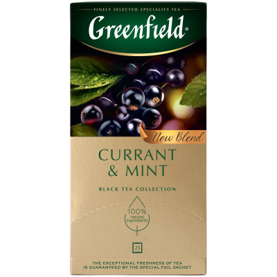 Чай Greenfield Currant&Mint чёрный байховый с ароматом смородины в пакетиках, 25х1.8г