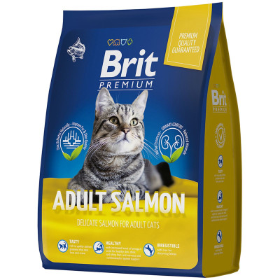 Сухой корм Brit Premium Cat Adult Salmon с лососем для взрослых кошек, 0.8кг