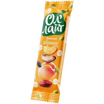 Батончик Оллайт фруктово-ореховый с абрикосом, 30г