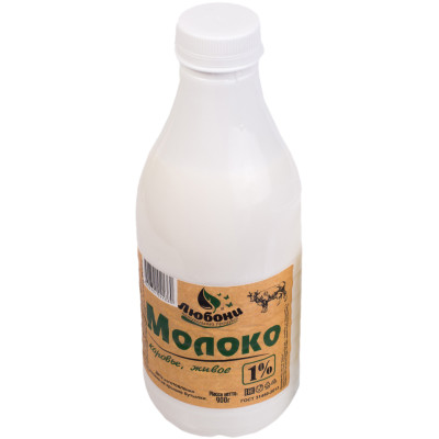 Молоко Любони питьевое пастеризованное 1%, 900мл