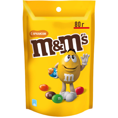 Драже M&M's с арахисом и молочным шоколадом в хрустящей разноцветной глазури, 80г