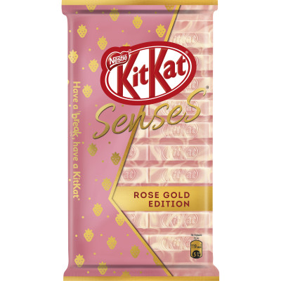 Шоколад KitKat Senses Rose Gold Edition белый и молочный с клубникой с хрустящей вафлей, 112г