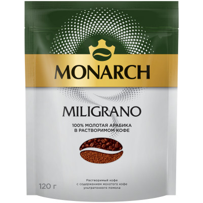 Кофе Monarch Miligrano растворимый c добавлением жареного молотого, 120г