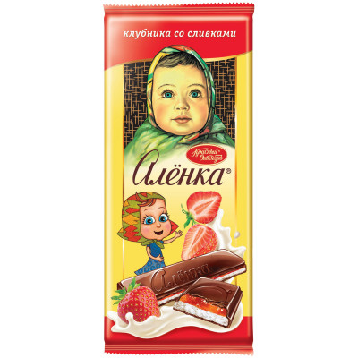 Шоколад молочный Алёнка с начинкой клубника со сливками, 87г