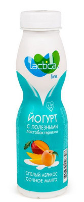 Йогурт питьевой Lactica с абрикосом и манго 1.5%, 280мл