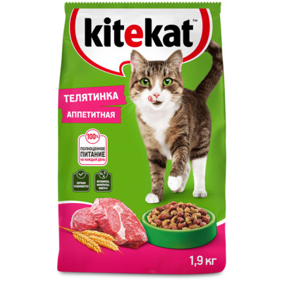 Сухой корм Kitekat полнорационный для взрослых кошек Телятинка Аппетитная, 1.9кг