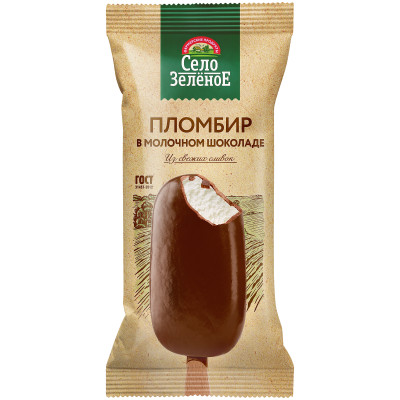 Эскимо Село Зелёное пломбир ванильное в шоколадной глазури 18%, 80г