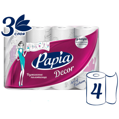 Бумажные полотенца Papia Décor 3 слоя, 4шт