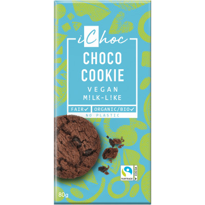Шоколад Ichoc органик веганский c шоколадным печеньем, 80г