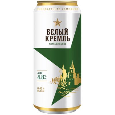 Пиво Белый Кремль белое светлое пшеничное нефильтрованное пастеризованное 5,5%, 450мл