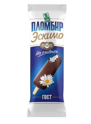 Эскимо Белая Долина пломбир на сливках в шоколадной глазури ГОСТ 15%, 60г