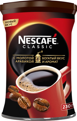 Кофе Nescafe Classic растворимый с добавлением молотого, 230г