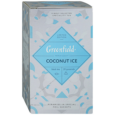 Чай Greenfield Coconut Ice чёрный байховый со вкусом кокосового ореха в пирамидках, 20х2.2г