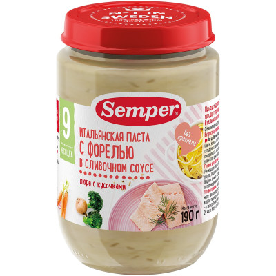 Пюре Semper итальянская паста с форелью в сливочном соусе, 190г