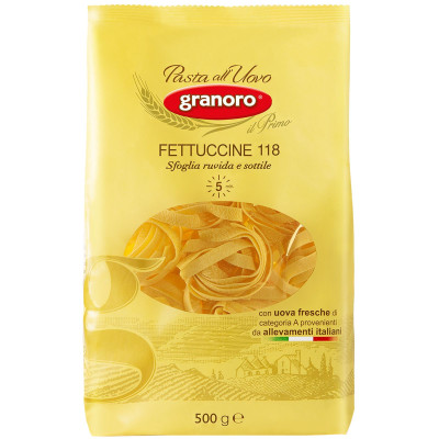 Макароны GranOro Фетучини №118 из твёрдых сортов пшеницы с добавлением яйца, 500г