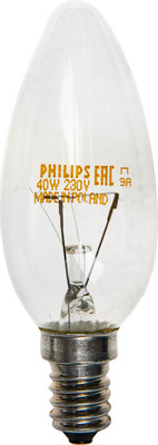 Лампа накаливания Philips В35 E14 CL 40W свеча прозрачная