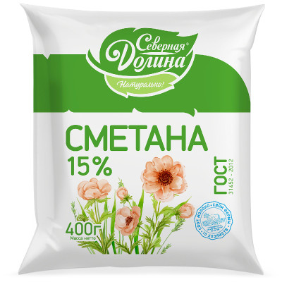 Сметана Северная Долина 15%, 400г