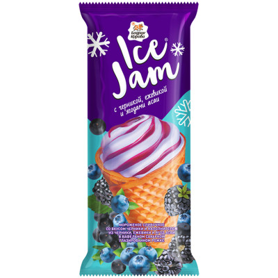 Мороженое сливочное Ice Jam черника-ежевика-ягоды асаи в вафельном рожке 8%, 90г