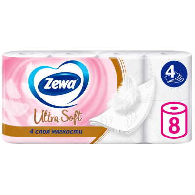 Туалетная бумага Zewa Ultra Soft не ароматизированная 4 слоя, 8шт
