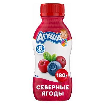 Йогурт питьевой Агуша Черника-Брусника-Клюква для детского питания с 8 месяцев 2.7%, 180г