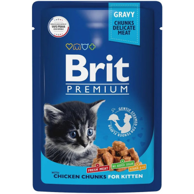Корм Brit Premium цыпленок в соусе влажный консервированный премиум-класса для котят, 85г
