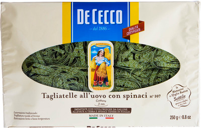 Макароны De cecco Tagliatelle alluovo n.107 со шпинатом, 250г