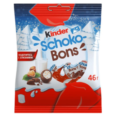 Конфеты Kinder Schoko-Bons из молочного шоколада с молочно-ореховой начинкой, 46г