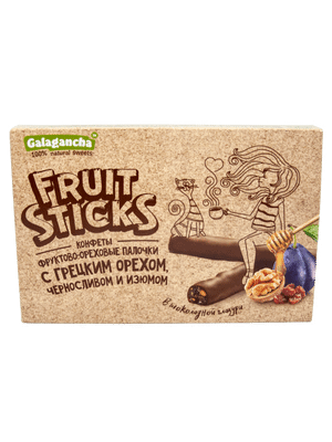 Конфеты Galagancha Fruit Sticks с грецким орехом черносливом изюмом в шоколадной глазури, 175г